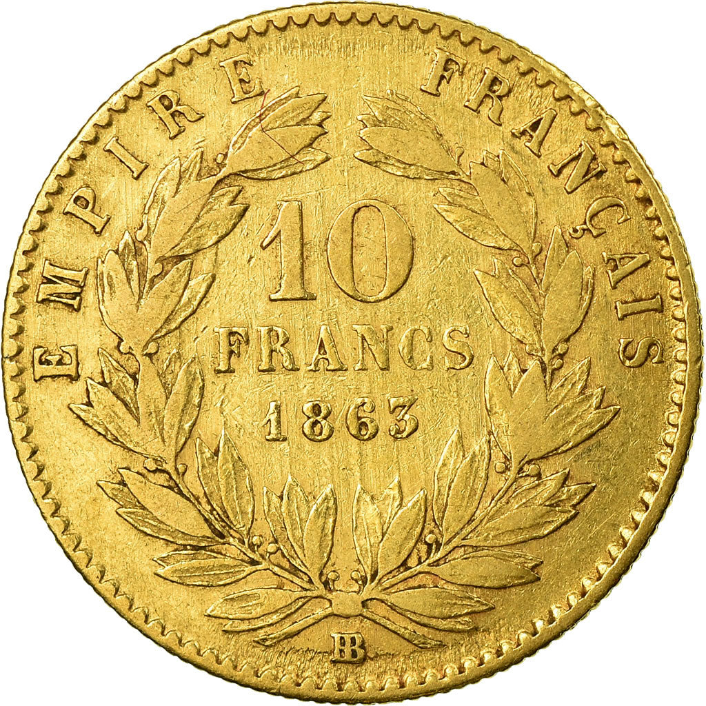 Moneda, Francia, Napoleon III, Napoléon III, 10 Francs, 1863, Strasbourg, MBC