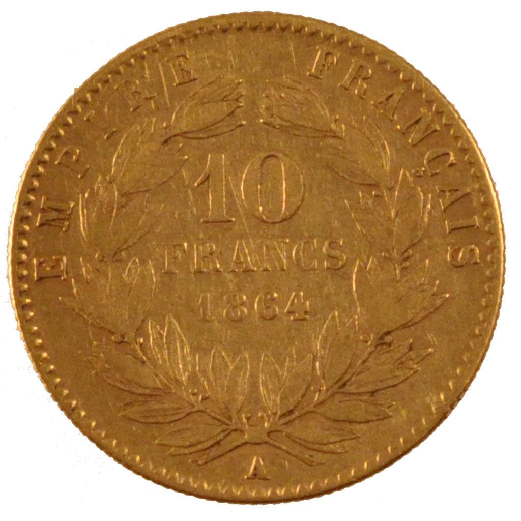 FRANCE, Napoléon III, 10 Francs, 1864, Paris, KM #800.1, EF(40-45), Gold, Gadour