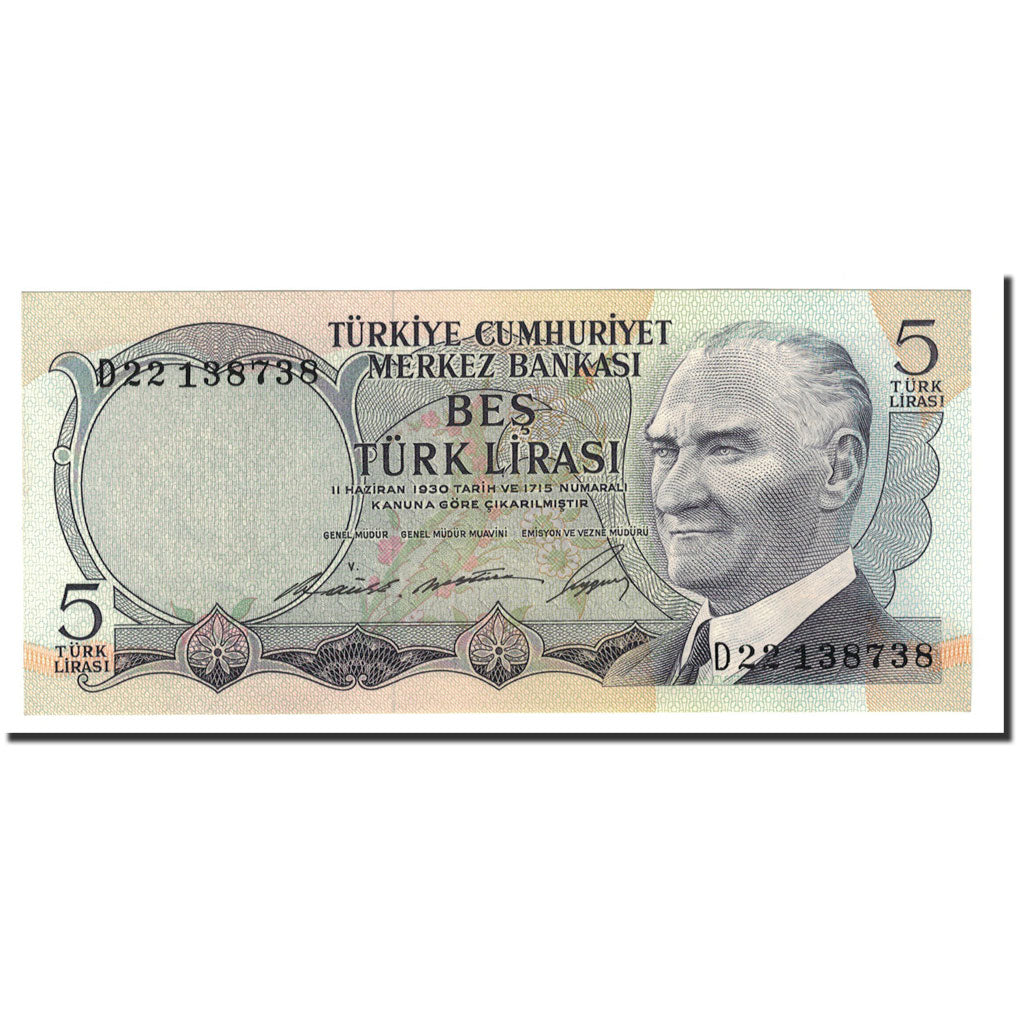 Banknote, Turkey, 5 Lira, 1970, 1976, KM:185, UNC(65-70)