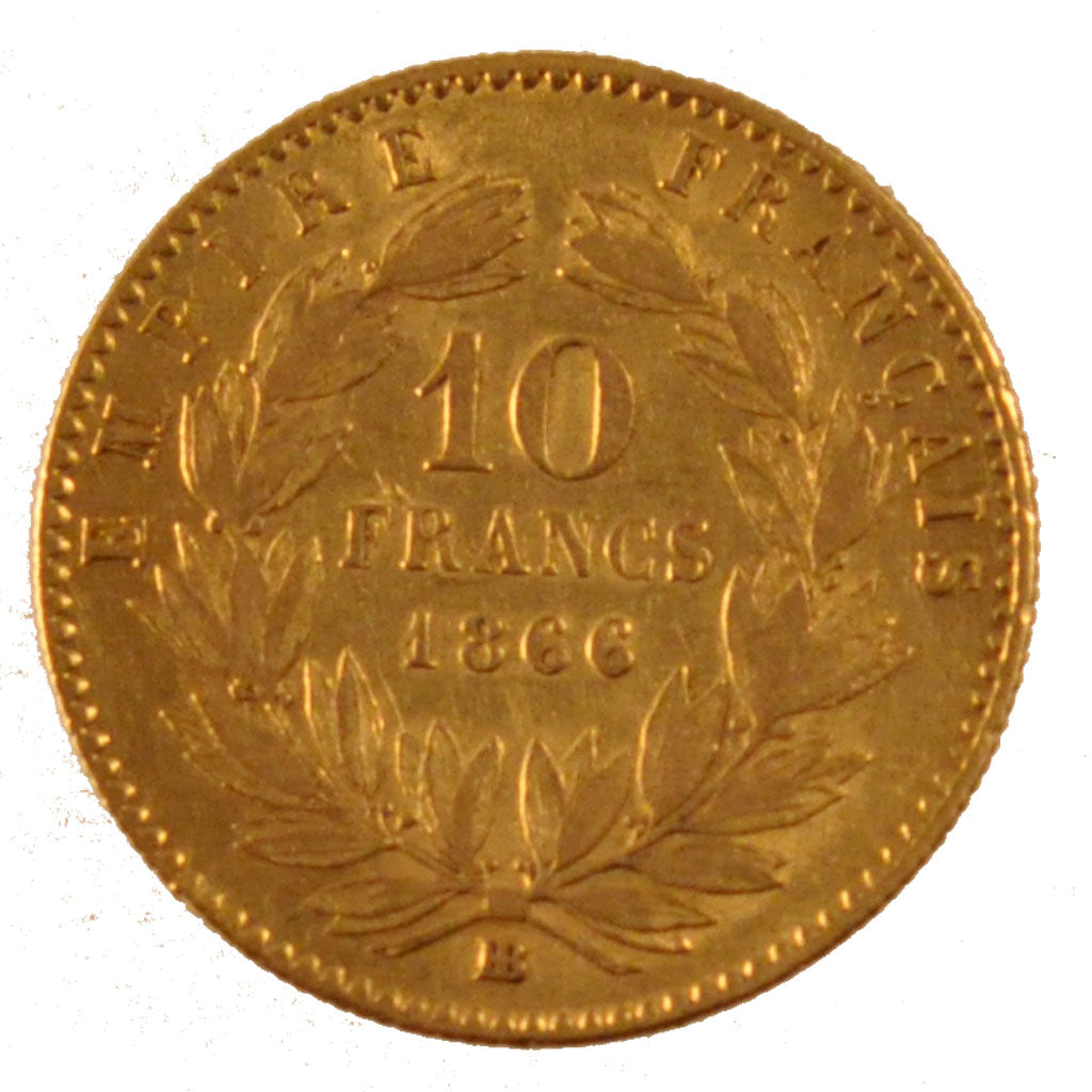 FRANCE, Napoléon III, 10 Francs, 1866, Strasbourg, KM #800.2, EF(40-45), Gold, G