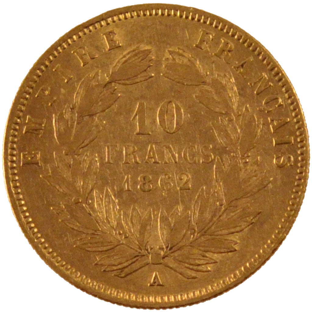 FRANCE, Napoléon III, 10 Francs, 1862, Paris, KM #800.1, EF(40-45), Gold, Gadour