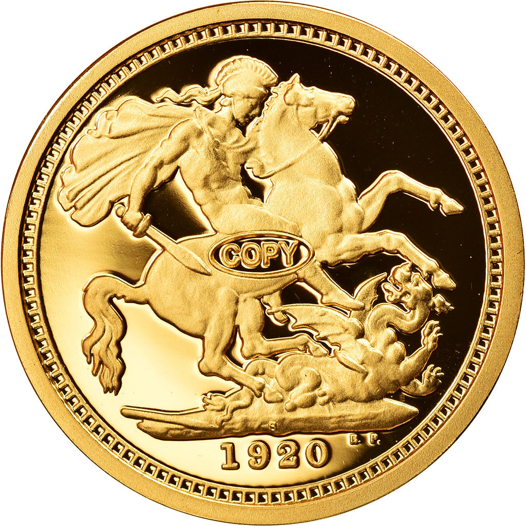 France, Medal, Réplique Souverain Georges V, MS(65-70), Gold