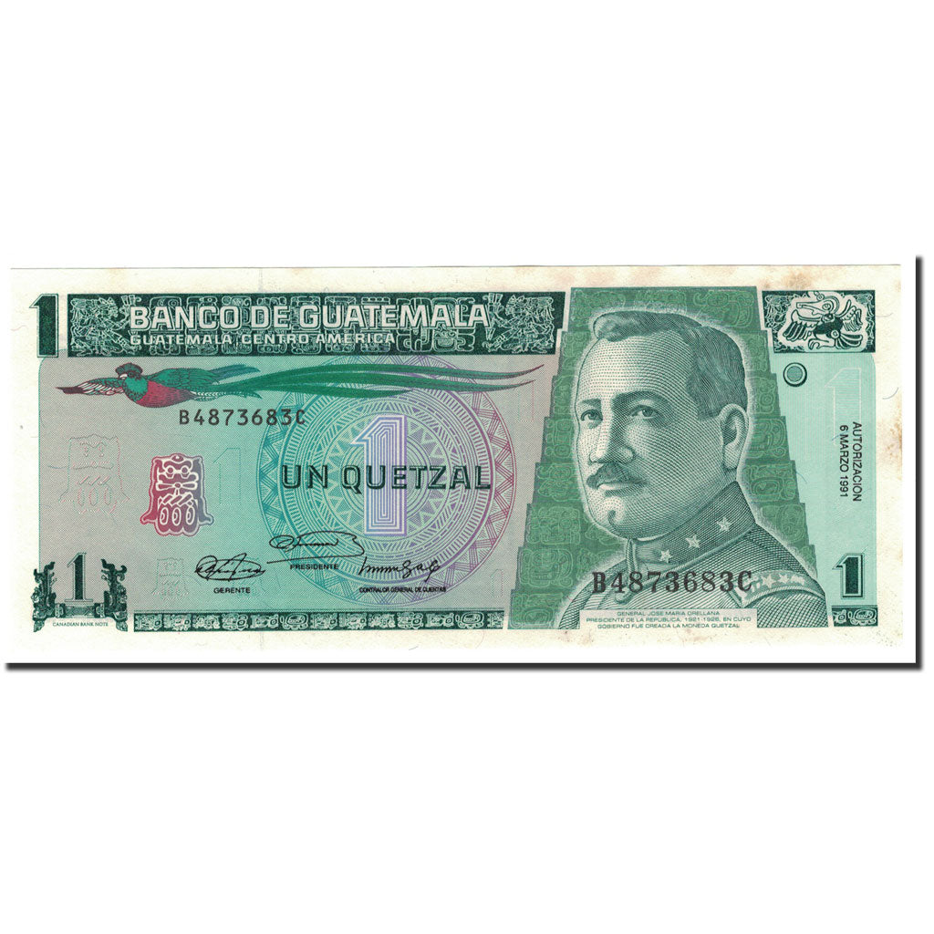 Billet, Guatemala, 1 Quetzal, 1991, 1991-03-06, KM:73b, SPL+