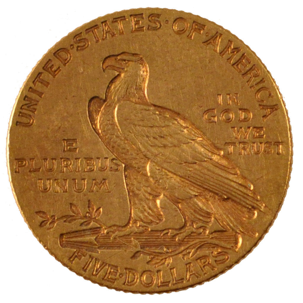 UNITED STATES, Indian Head, $5, Half Eagle, 1908, U.S. Mint, KM #129,...