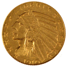 Stati Uniti, Indian Head, $5, Half Eagle, 1910, U.S. Mint, Denver, SPL-, Oro,...