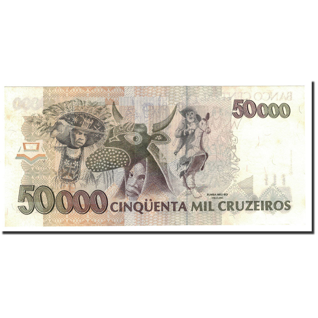 Banknot, Brazylia, 50 Cruzeiros Reais on 50,000 Cruzeiros, 1993, KM:237