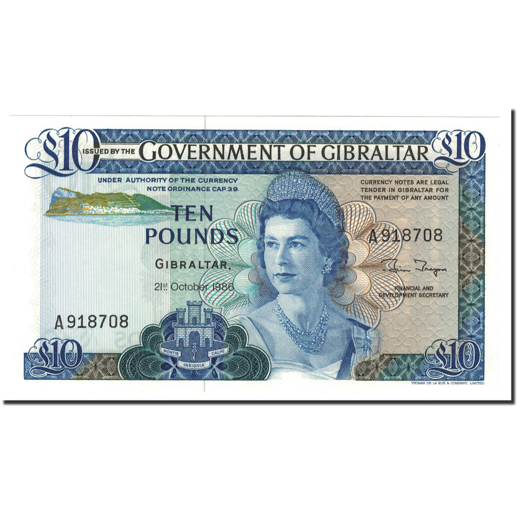 Gibraltar, 10 Pounds, 1986, 1986-10-21, KM:22b, UNC(65-70)