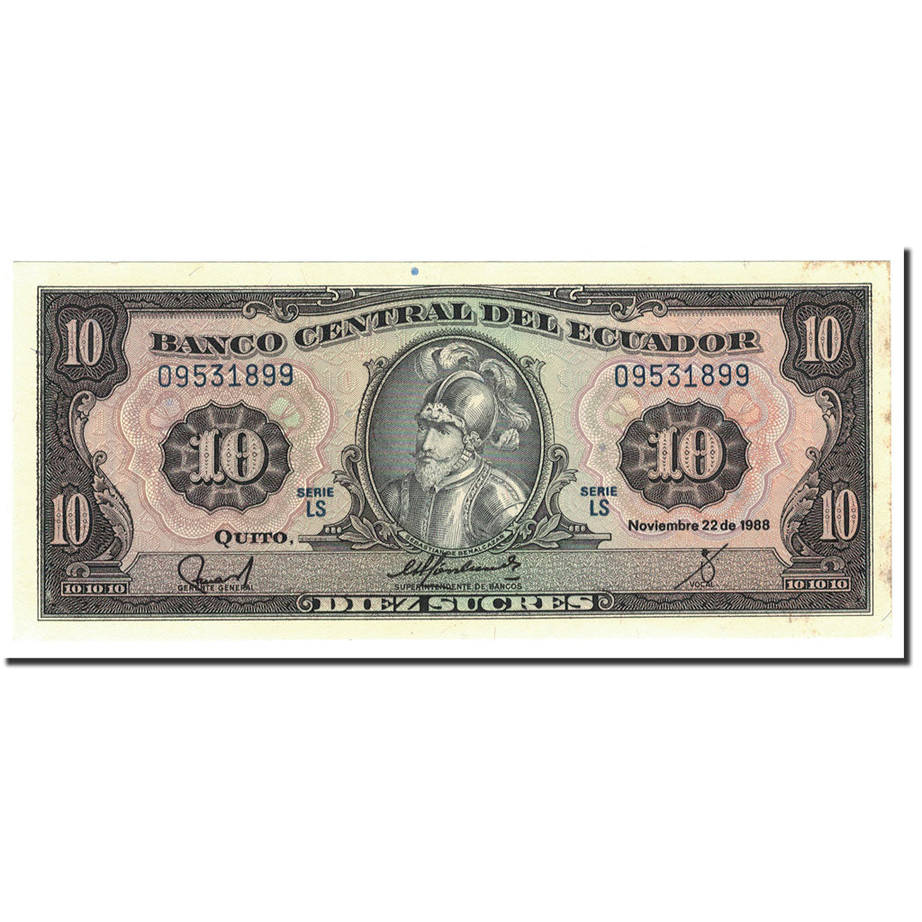 Banknote, Ecuador, 10 Sucres, 1988, 1988-11-22, KM:121, UNC(63)