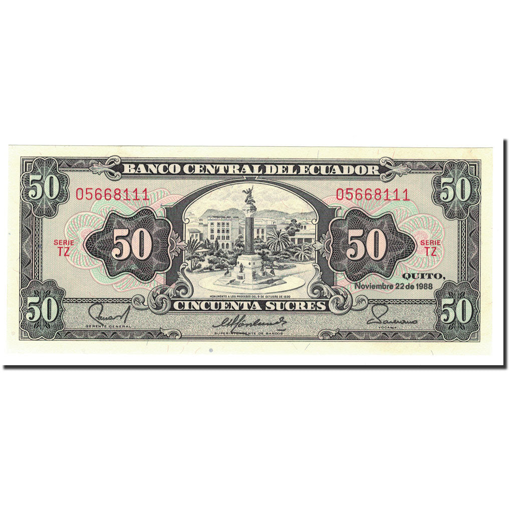 Banknote, Ecuador, 50 Sucres, 1988, 1988-11-22, KM:122a, UNC(64)