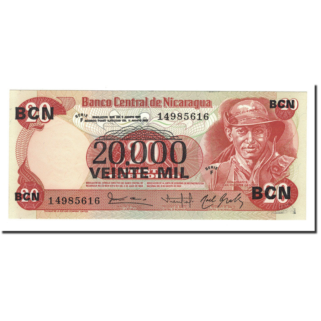 Banknote, Nicaragua, 20,000 Córdobas on 20 Córdobas, D.1987, KM:147