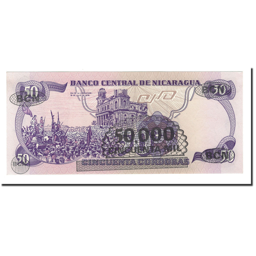 Banknote, Nicaragua, 50,000 Córdobas on 50 Córdobas, 1987, KM:148, UNC(65-70)