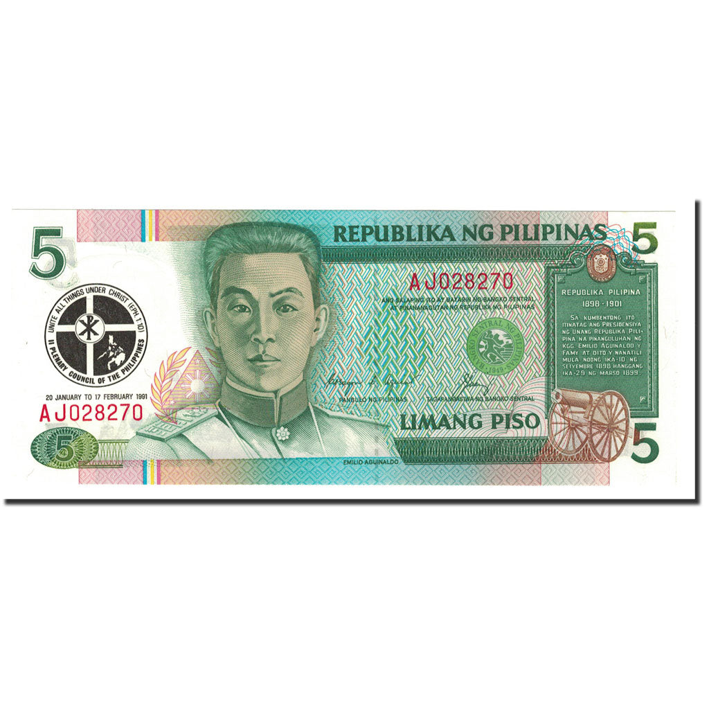 Banknote, Philippines, 5 Piso, 1991, KM:179, UNC(65-70)