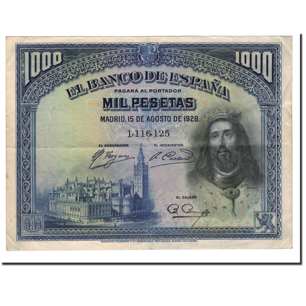 Geldschein, Spanien, 1000 Pesetas, 1928, 1928-08-15, KM:78a, SS+