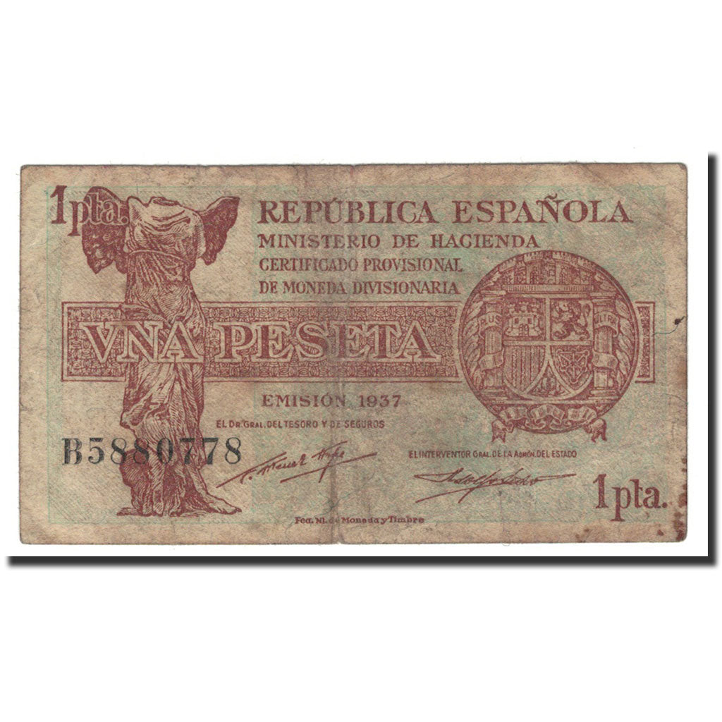 Banknote, Spain, 1 Peseta, 1937, KM:94, VF(20-25)