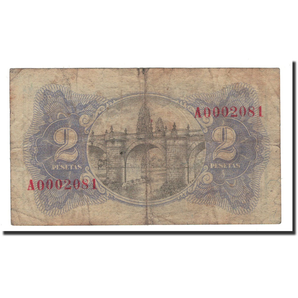 Banknote, Spain, 2 Pesetas, 1938, KM:95, VF(30-35)