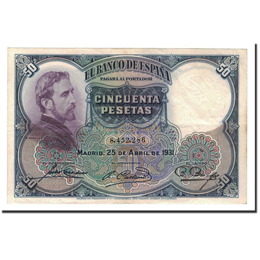 Banknote, Spain, 50 Pesetas, 1931, 1931-04-25, KM:82, AU(50-53)