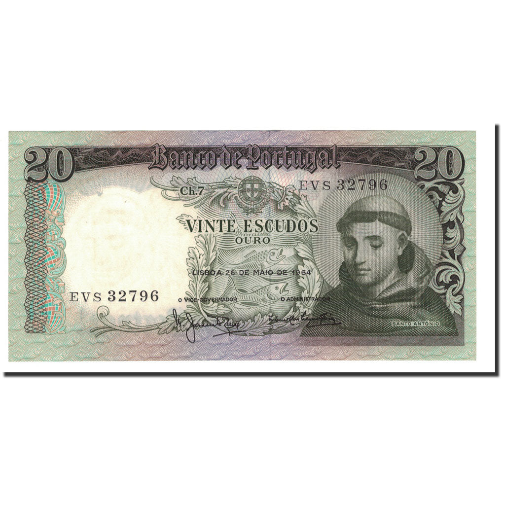 Billet, Portugal, 20 Escudos, 1964, 1964-05-26, KM:167b, NEUF