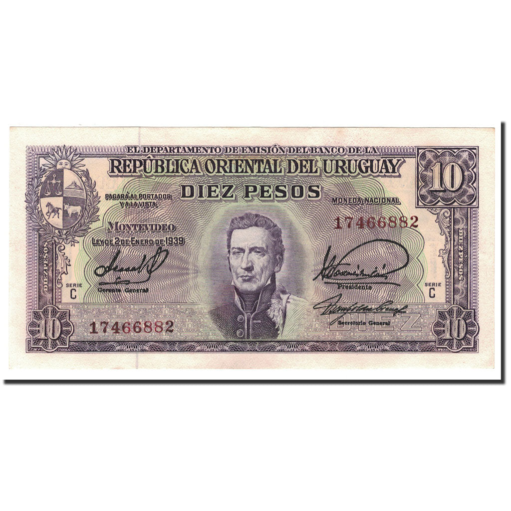 Uruguay, 10 Pesos, L.1939, KM:37c, SPL