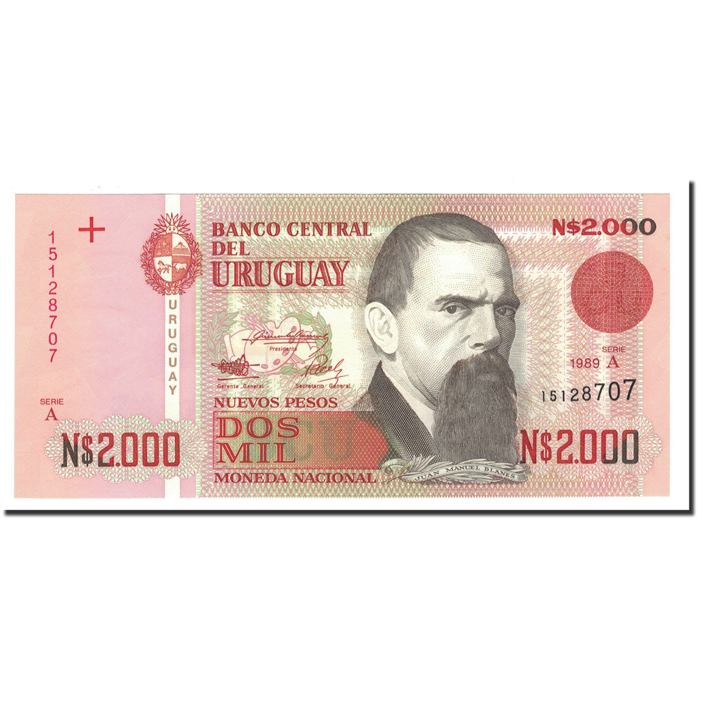 Banknote, Uruguay, 2000 Nuevos Pesos, 1989, KM:68a, UNC(65-70)