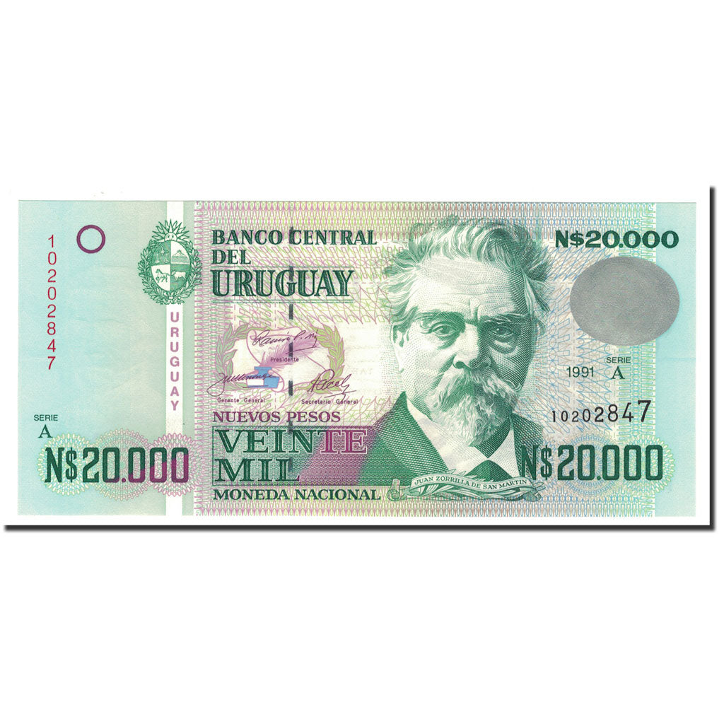 Uruguay, 20,000 Nuevos Pesos, 1991, KM:69b, UNC(65-70)