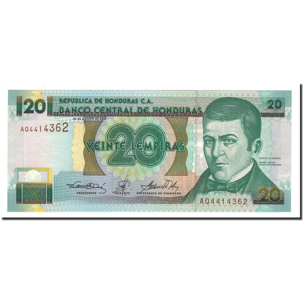 Banknote, Honduras, 20 Lempiras, 2001, 2001-08-30, KM:87a, UNC(65-70)