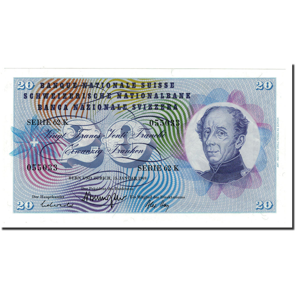 Banconote, Svizzera, 20 Franken, 1954-1961, KM:46q, Undated (1969), SPL