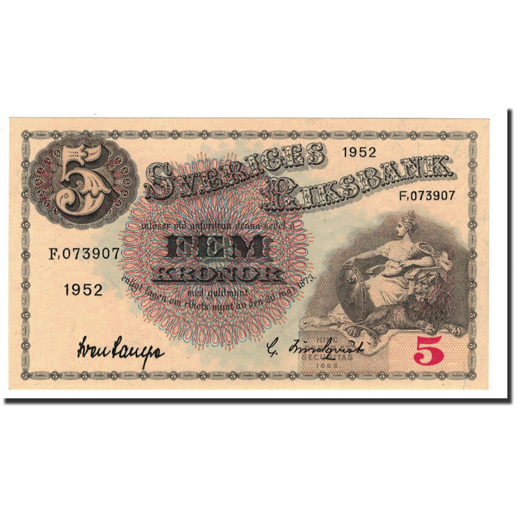 Banknote, Sweden, 5 Kronor, 1914-1918, 1952, KM:33ai, UNC(63)