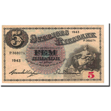 Billete, 5 Kronor, 1914-1918, Suecia, KM:33z, 1943, EBC+