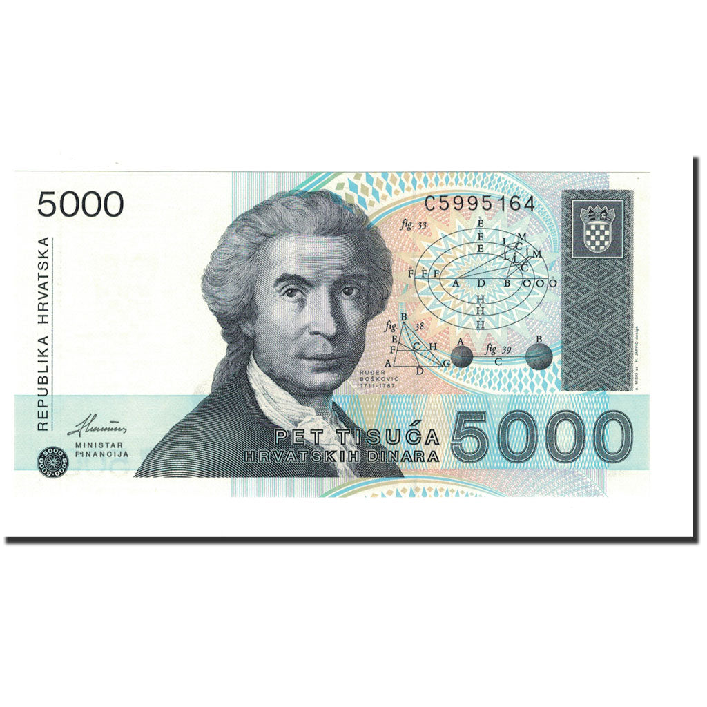Banknote, Croatia, 5000 Dinara, 1992, 1992-01-15, KM:24a, UNC(65-70)