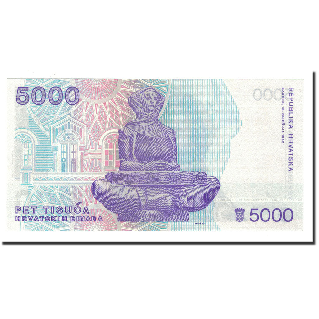 Banknote, Croatia, 5000 Dinara, 1992, 1992-01-15, KM:24a, UNC(65-70)