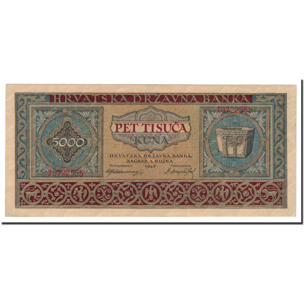 Banknote, Croatia, 5000 Kuna, 1943, 1943-09-01, KM:13a, UNC(63)