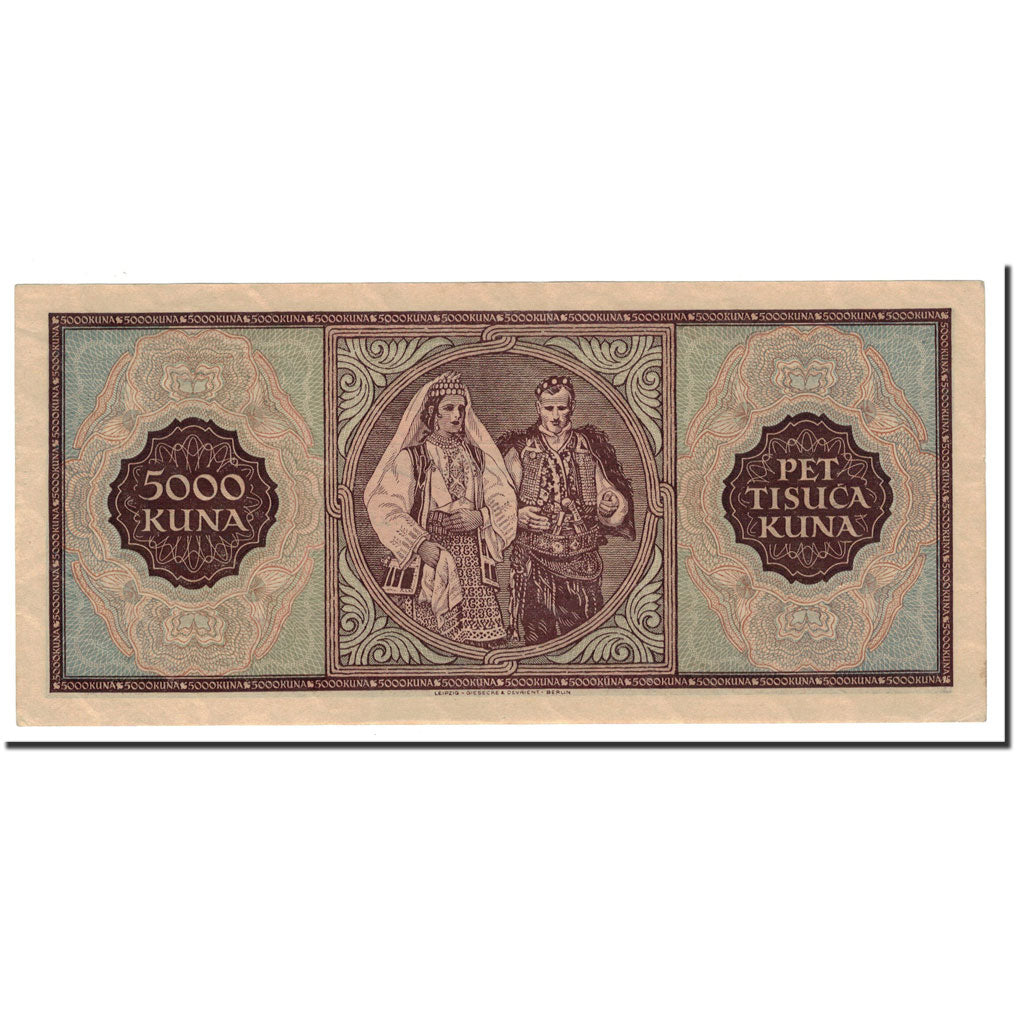 Banknote, Croatia, 5000 Kuna, 1943, 1943-09-01, KM:13a, UNC(63)