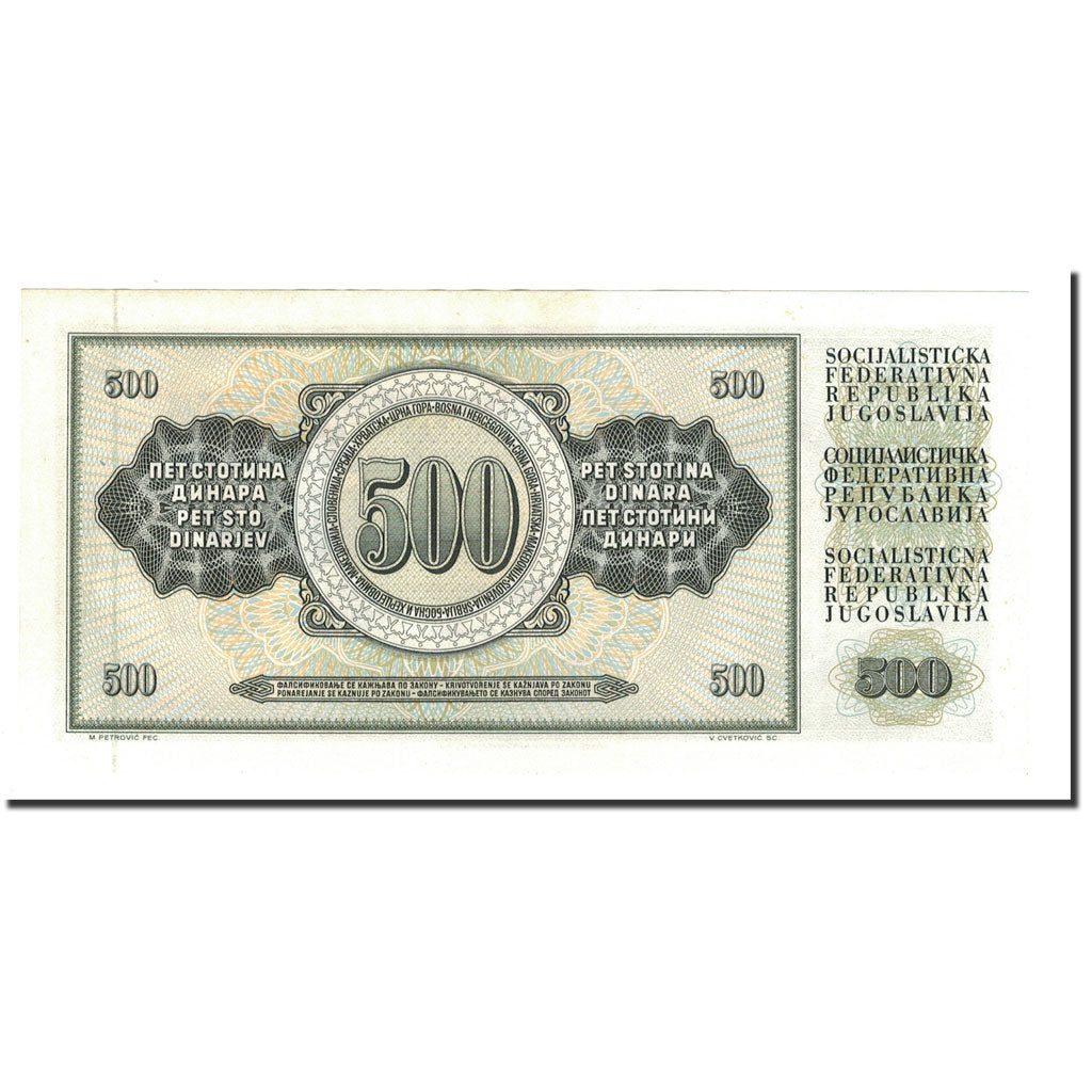 Billet, Yougoslavie, 500 Dinara, 1986, 1986-05-16, KM:91c, SPL+