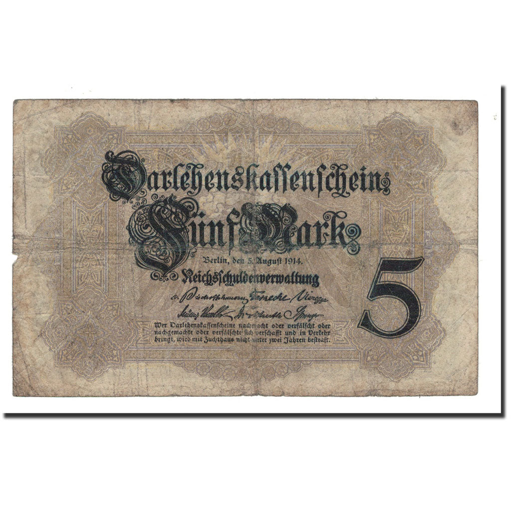 Banknote, Germany, 5 Mark, 1914, 1914-08-05, KM:47b, VG(8-10)