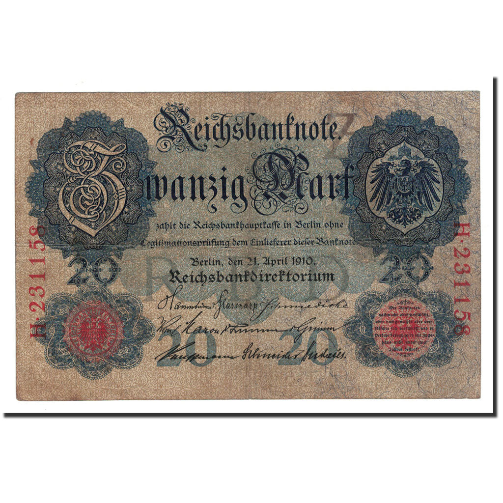 Banknote, Germany, 20 Mark, 1910, 1910-04-21, KM:40a, VF(20-25)