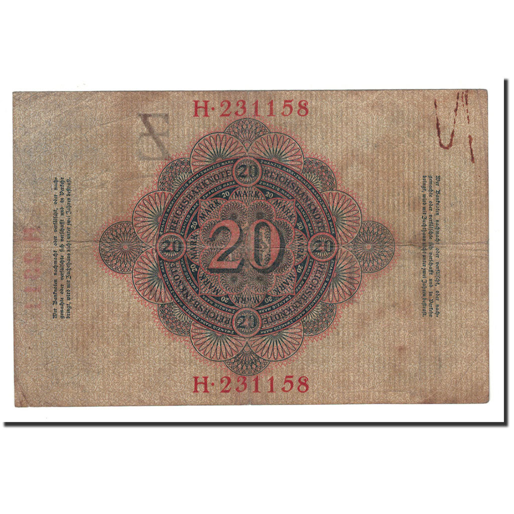 Banknote, Germany, 20 Mark, 1910, 1910-04-21, KM:40a, VF(20-25)