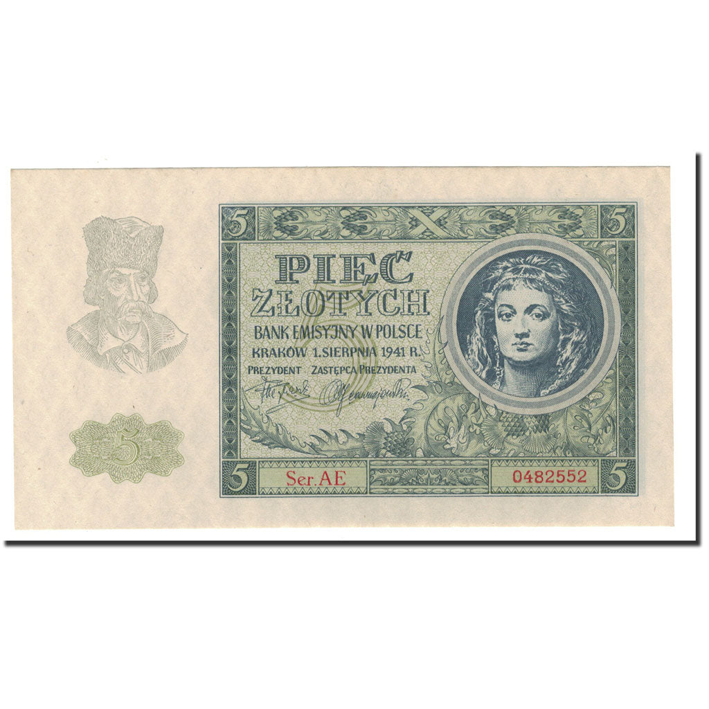 Banknote, Poland, 5 Zlotych, 1941, 1941-08-01, KM:101, UNC(64)
