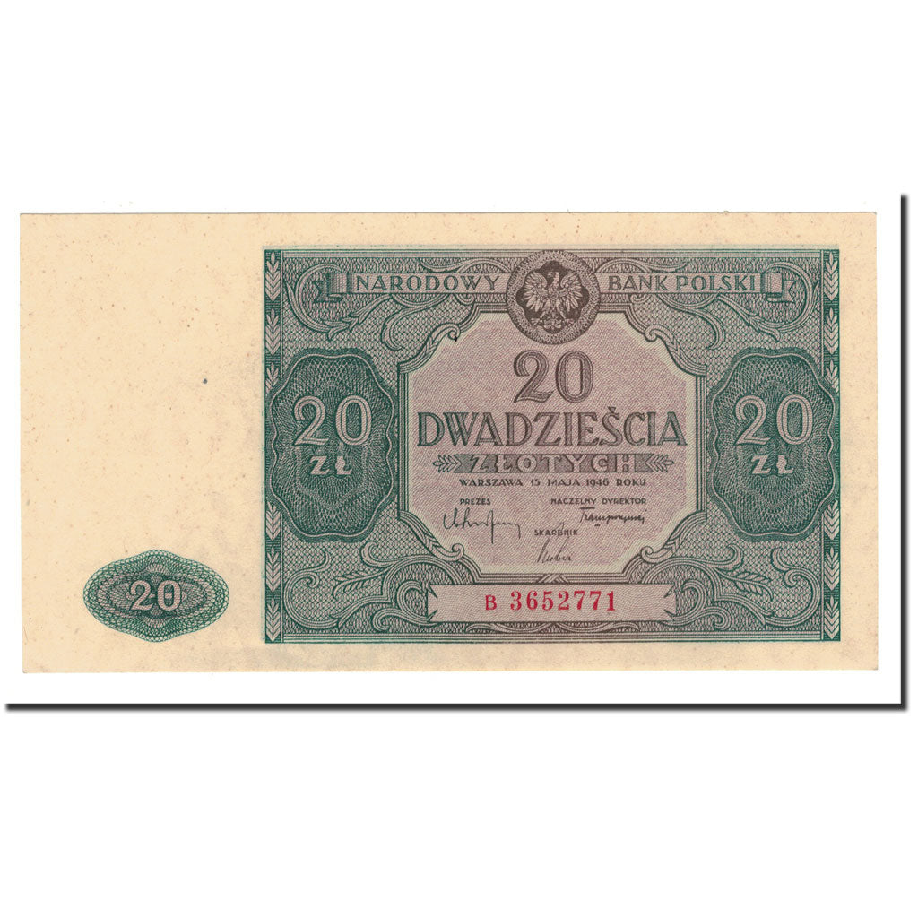 Polonia, 20 Zlotych, 1946, KM:127, 1946-05-15, FDS