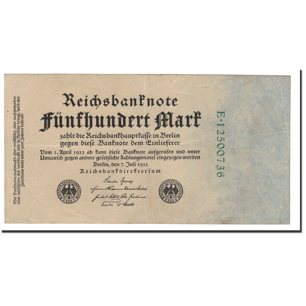 Banconote, Germania, 500 Mark, 1922, KM:74c, 1922-07-07, MB+