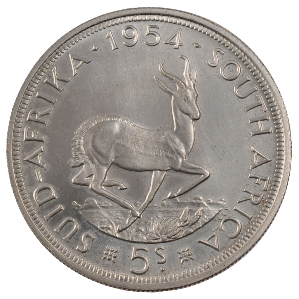 SOUTH AFRICA, 5 Shillings, 1954, KM #52, MS(60-62), Silver, 38.8, 28.40