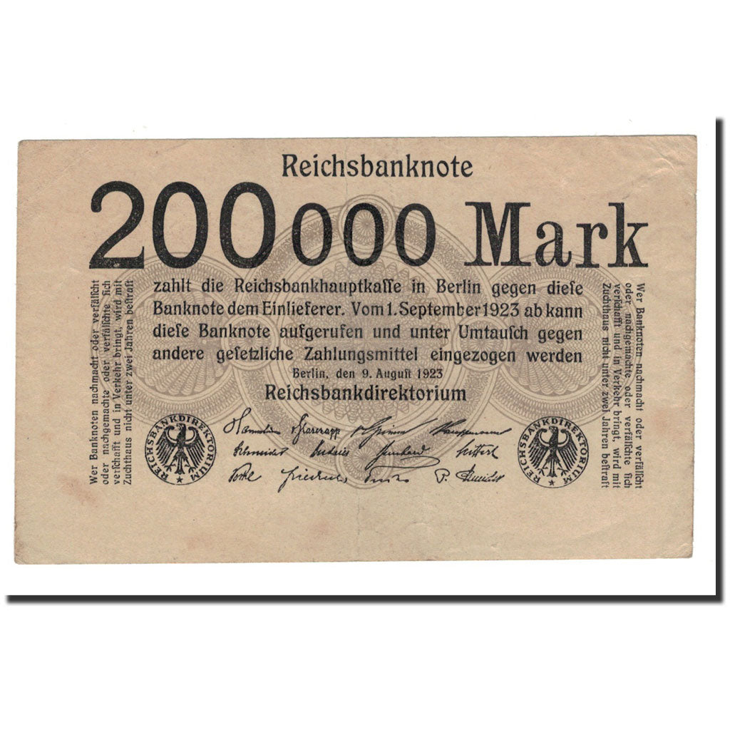 Banknote, Germany, 200,000 Mark, 1923, 1923-08-09, KM:100, VF(30-35)
