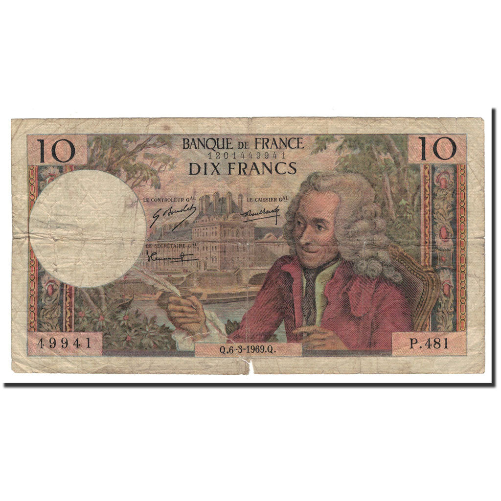 Banconote, Francia, 10 Francs, 1969, 1969-03-06, B+, Fayette:F62.37