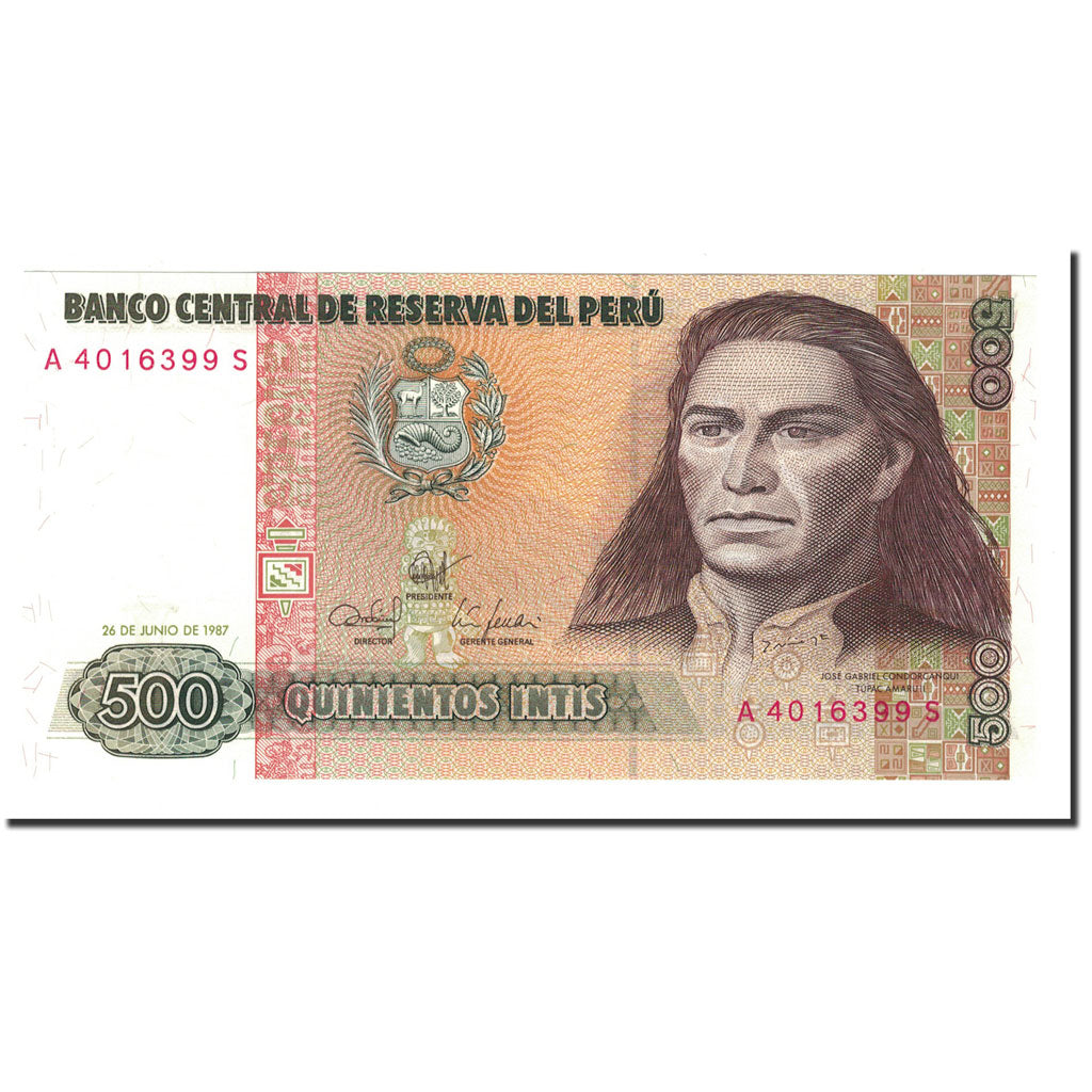 Biljet, Peru, 500 Intis, 1987, 1987-06-26, KM:134b, SPL+