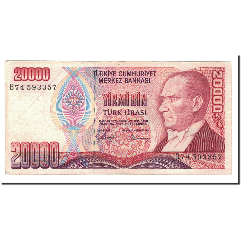Banknote, Turkey, 20,000 Lira, L.1970 (1988), 1970-10-14, KM:201, EF(40-45)