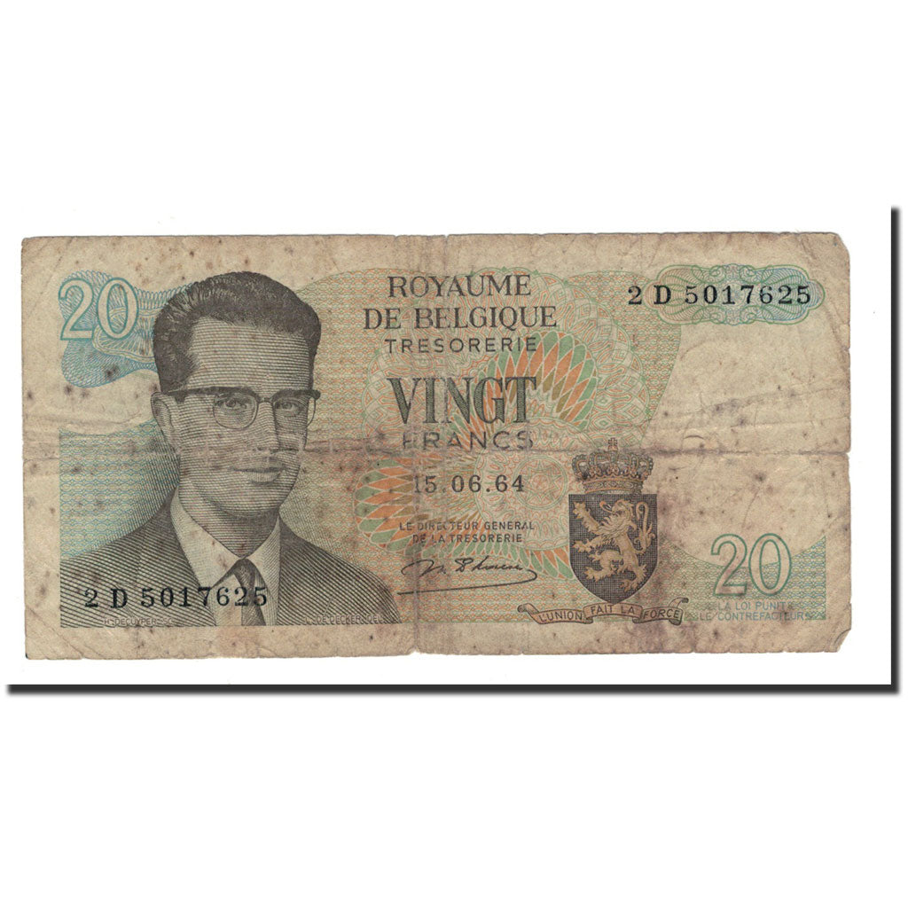 Biljet, België, 20 Francs, 1964, 1964-06-15, KM:138, B+