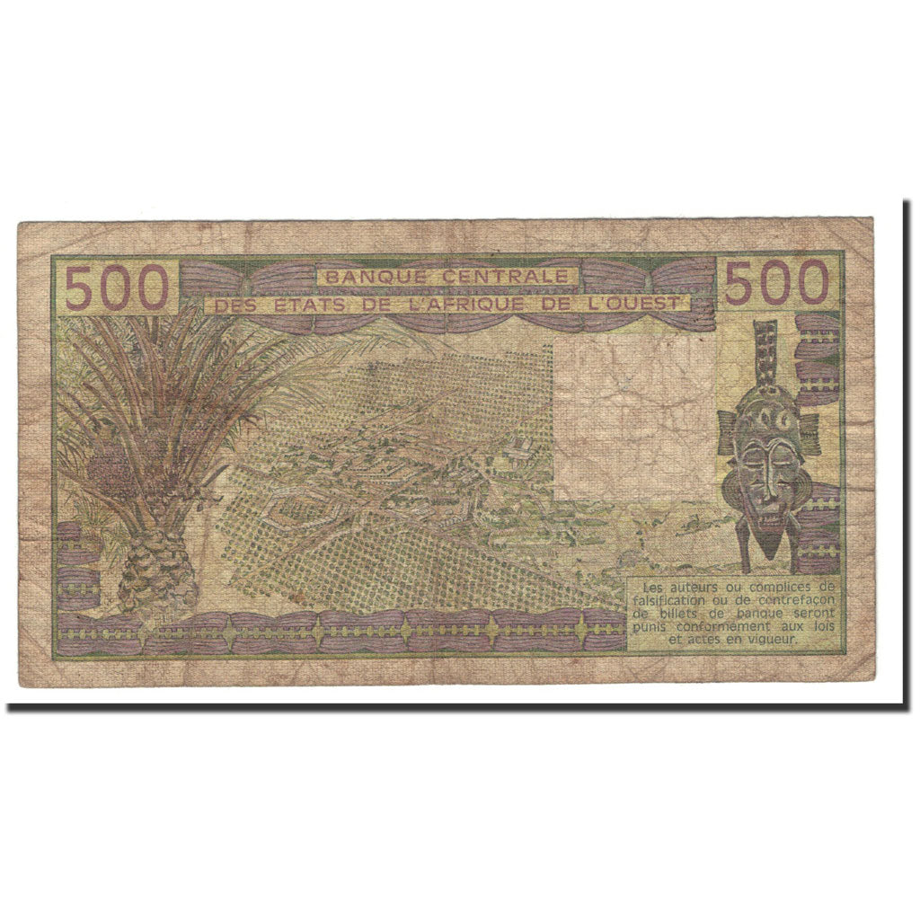 Banknote, West African States, 500 Francs, 1986, KM:106Aj, VF(20-25)