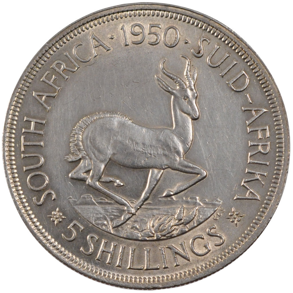 South Africa, 5 Shillings, 1950, KM #40.1, MS(60-62), Silver, 38.8, 28.36