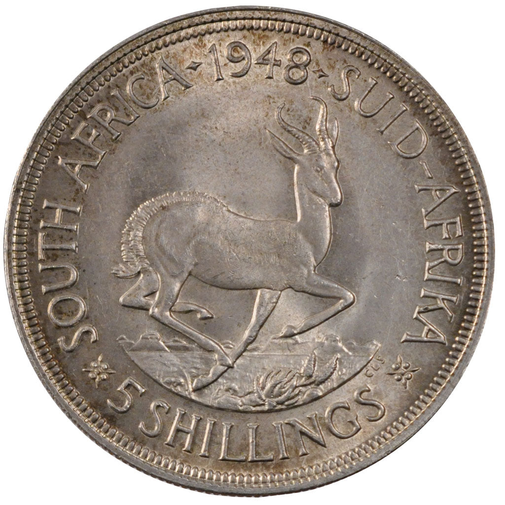 SOUTH AFRICA, 5 Shillings, 1948, KM #40.1, MS(60-62), Silver, 38.8, 28.41