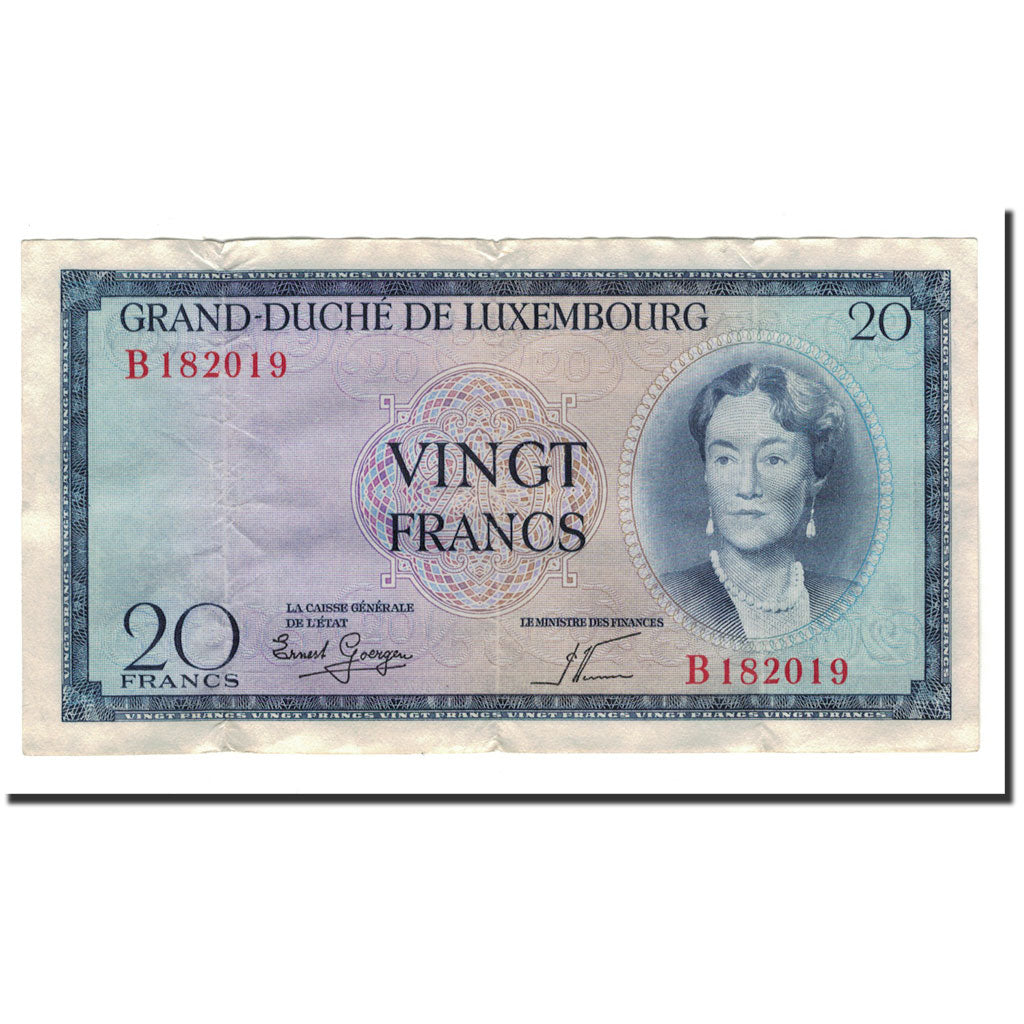 Lussemburgo, 20 Francs, 1955, KM:49a, MB+