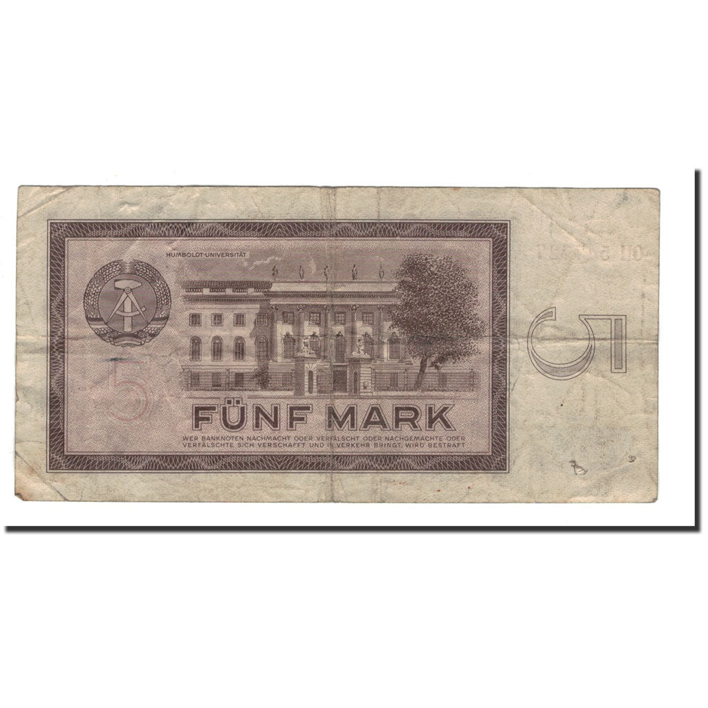 Banconote, Germania - Repubblica Democratica, 5 Mark, 1964, KM:22a, B+